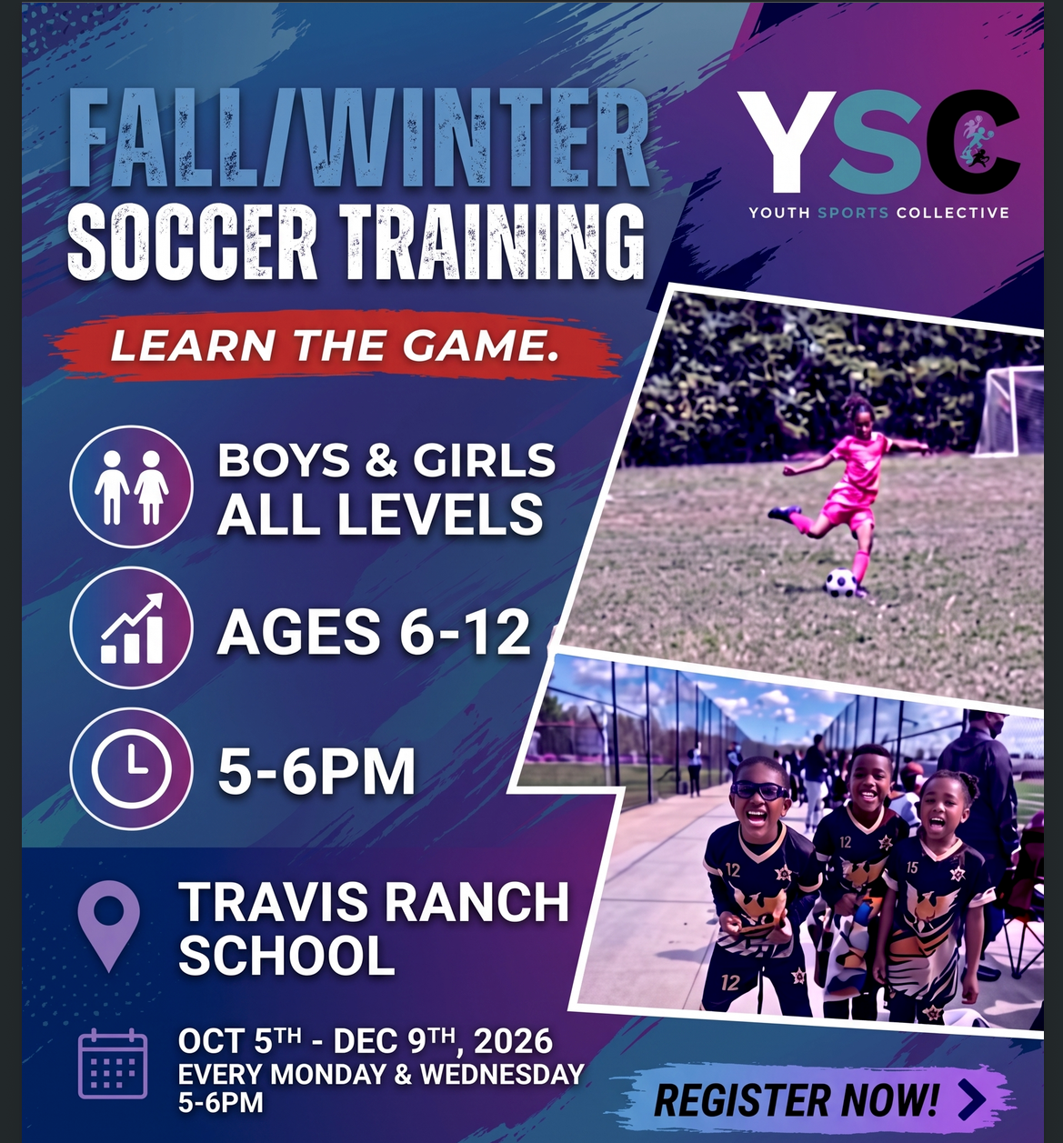 YSC Soccer Academy training flyer